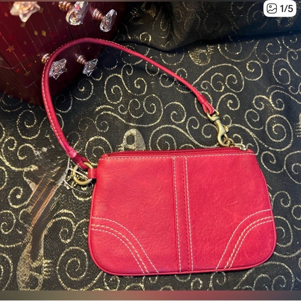 Coach Red Pebble Leather Wristlet